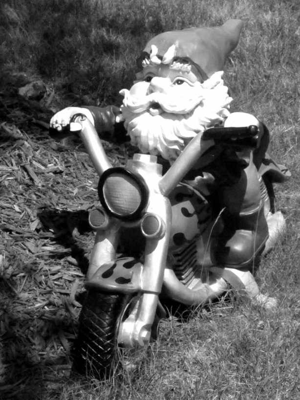 Garden Gnome Motorbike B&amp;W
